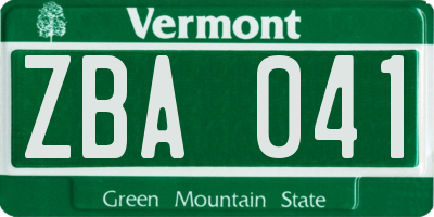 VT license plate ZBA041