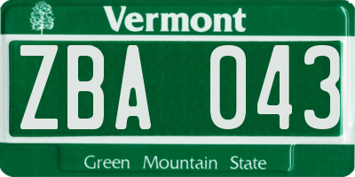 VT license plate ZBA043