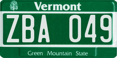 VT license plate ZBA049