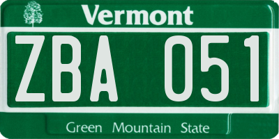 VT license plate ZBA051