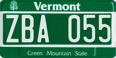 VT license plate ZBA055