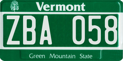 VT license plate ZBA058