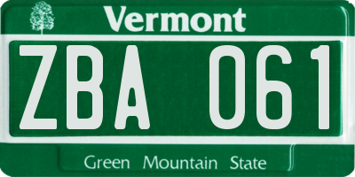 VT license plate ZBA061