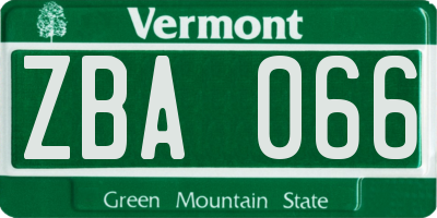 VT license plate ZBA066