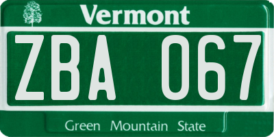 VT license plate ZBA067