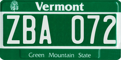 VT license plate ZBA072