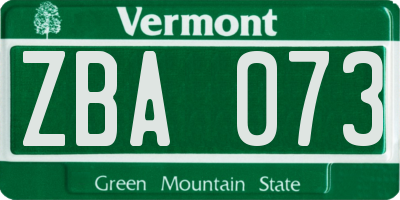 VT license plate ZBA073
