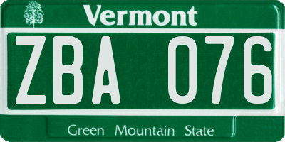 VT license plate ZBA076