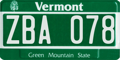 VT license plate ZBA078