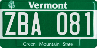 VT license plate ZBA081