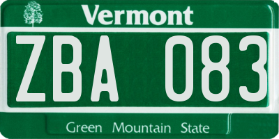 VT license plate ZBA083