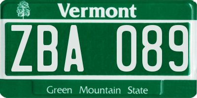 VT license plate ZBA089