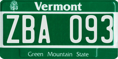 VT license plate ZBA093