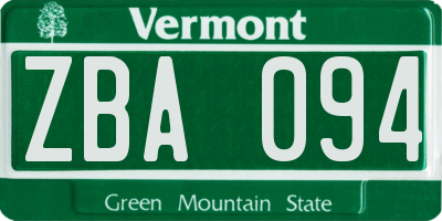 VT license plate ZBA094