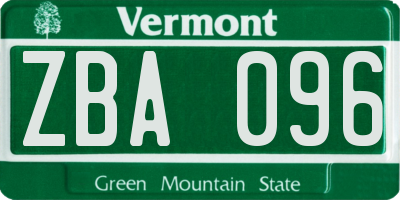 VT license plate ZBA096