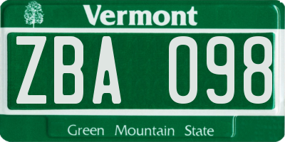VT license plate ZBA098