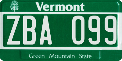 VT license plate ZBA099