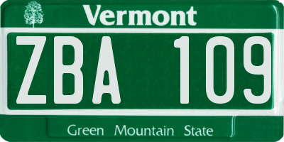 VT license plate ZBA109