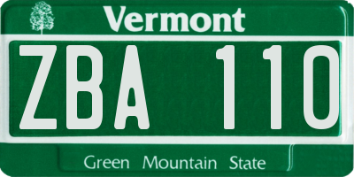 VT license plate ZBA110