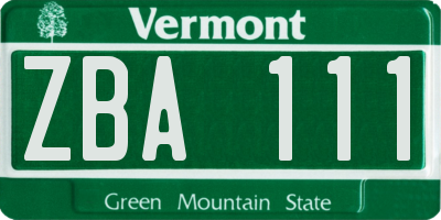 VT license plate ZBA111