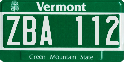 VT license plate ZBA112