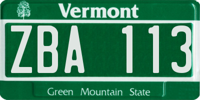 VT license plate ZBA113