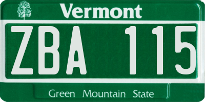VT license plate ZBA115