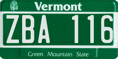 VT license plate ZBA116