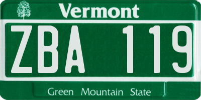VT license plate ZBA119