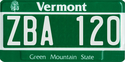 VT license plate ZBA120