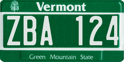 VT license plate ZBA124