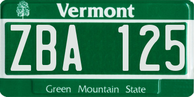 VT license plate ZBA125
