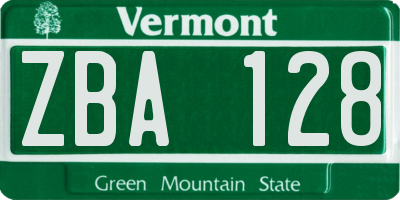 VT license plate ZBA128