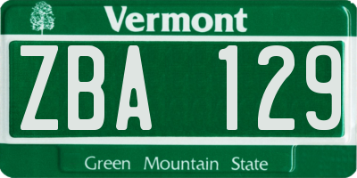 VT license plate ZBA129