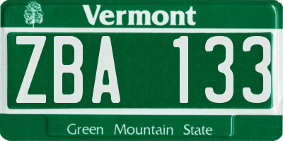 VT license plate ZBA133
