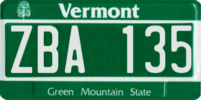 VT license plate ZBA135