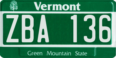 VT license plate ZBA136
