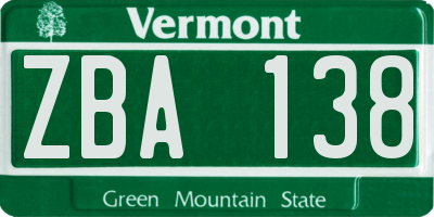 VT license plate ZBA138