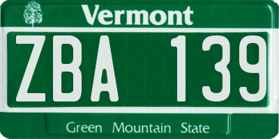 VT license plate ZBA139