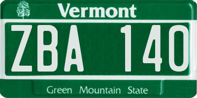 VT license plate ZBA140