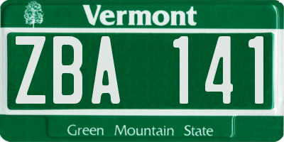 VT license plate ZBA141