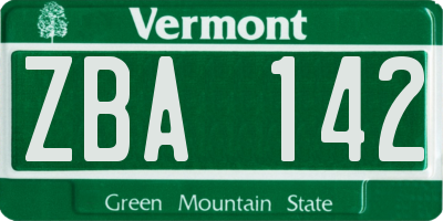 VT license plate ZBA142