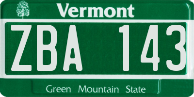 VT license plate ZBA143