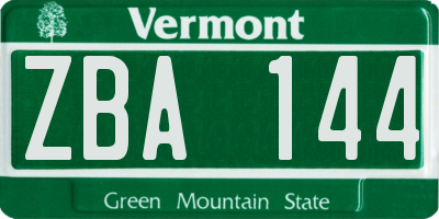 VT license plate ZBA144