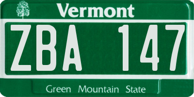 VT license plate ZBA147