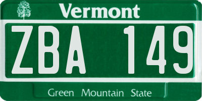 VT license plate ZBA149