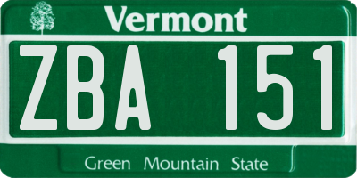 VT license plate ZBA151