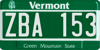 VT license plate ZBA153