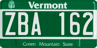 VT license plate ZBA162