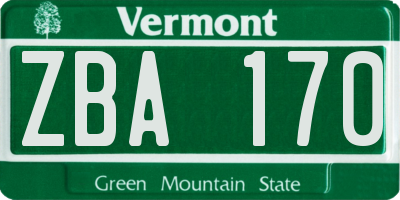 VT license plate ZBA170